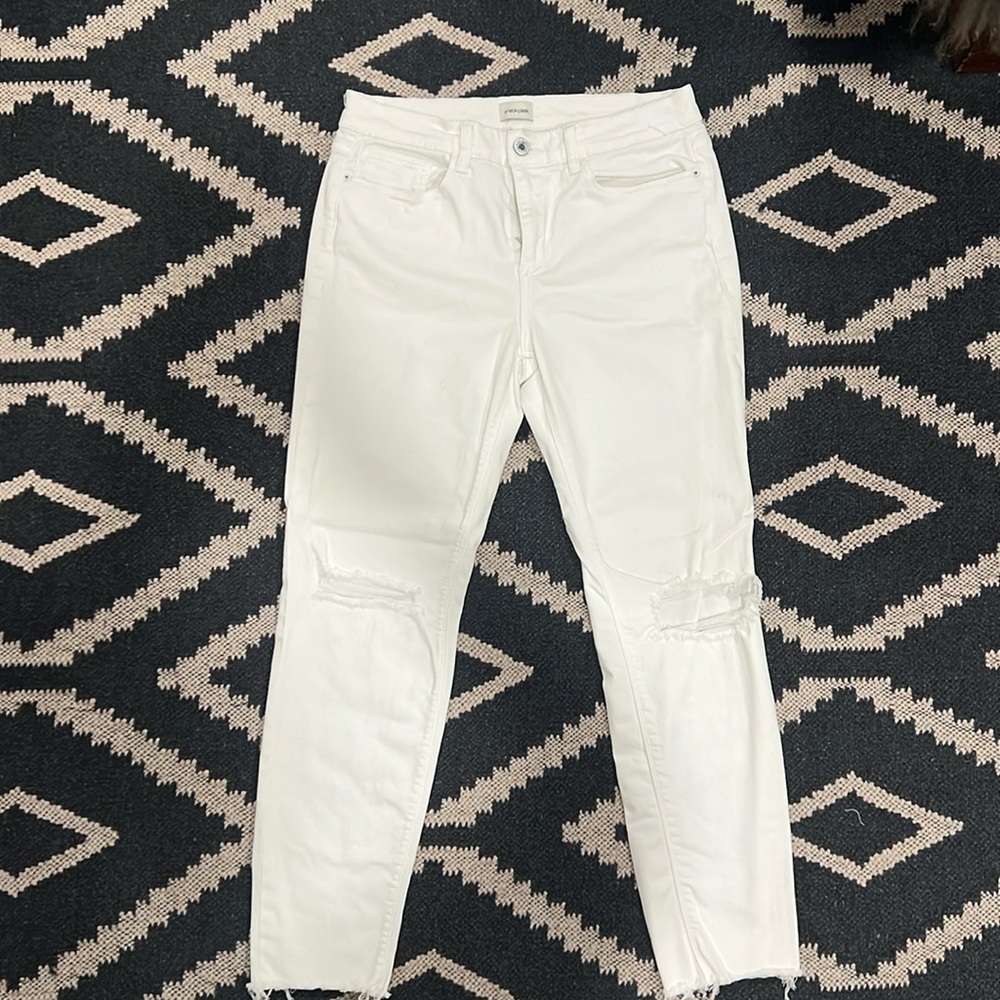 Sneak Peek mid rise white jean with holes